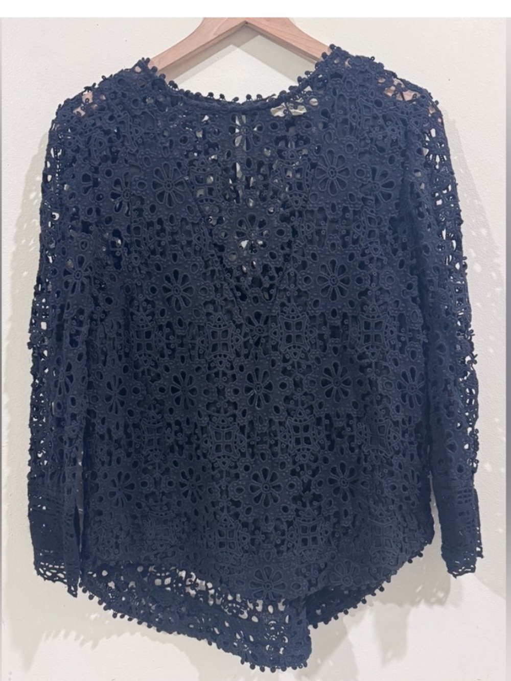Sea New York Black Crochet Floral Lace Long Sleeve Blouse